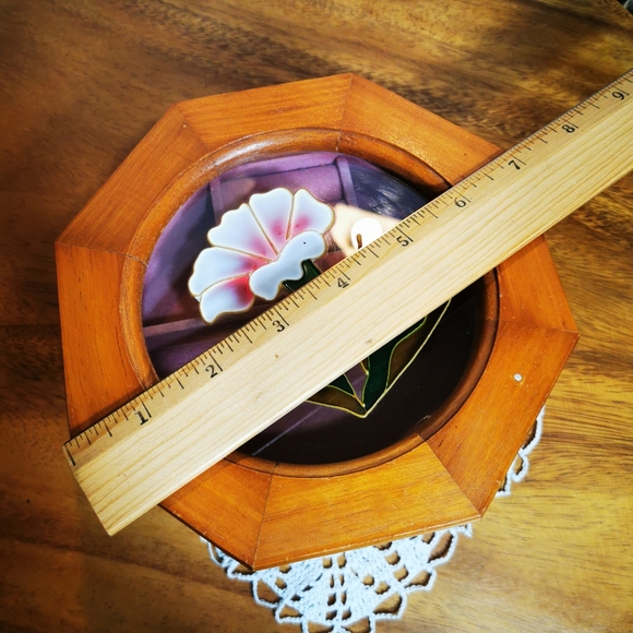 Vintage Octagonal Wooden Jewelry Box with Faux Stained Glass Lid - Picture 15 of 16